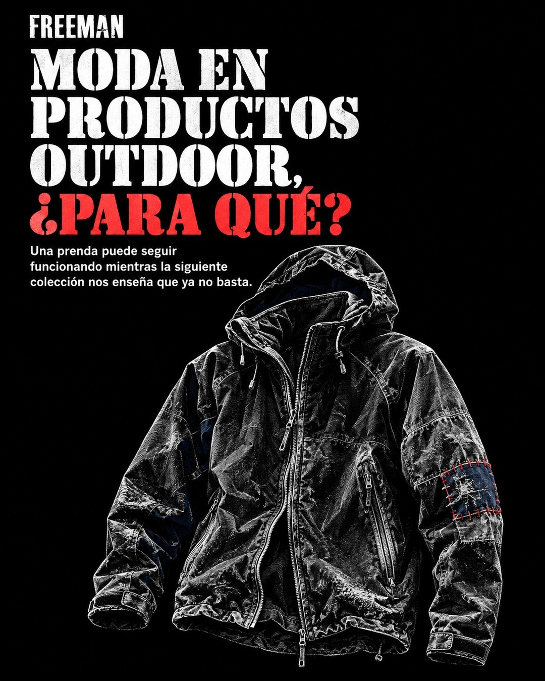 Portada de Instagram del ensayo sobre moda y productos outdoor, con prendas de montaña.